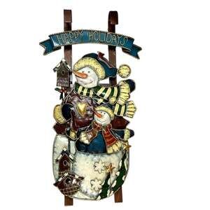 3-D METAL SNOWMAN SLED DECORATIVE WALL HANGING~Happy Holidays